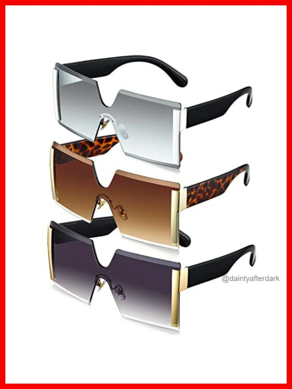 3 Pairs Oversized Rimless Square Sunglasses for Women Lightweight Plastic Metal